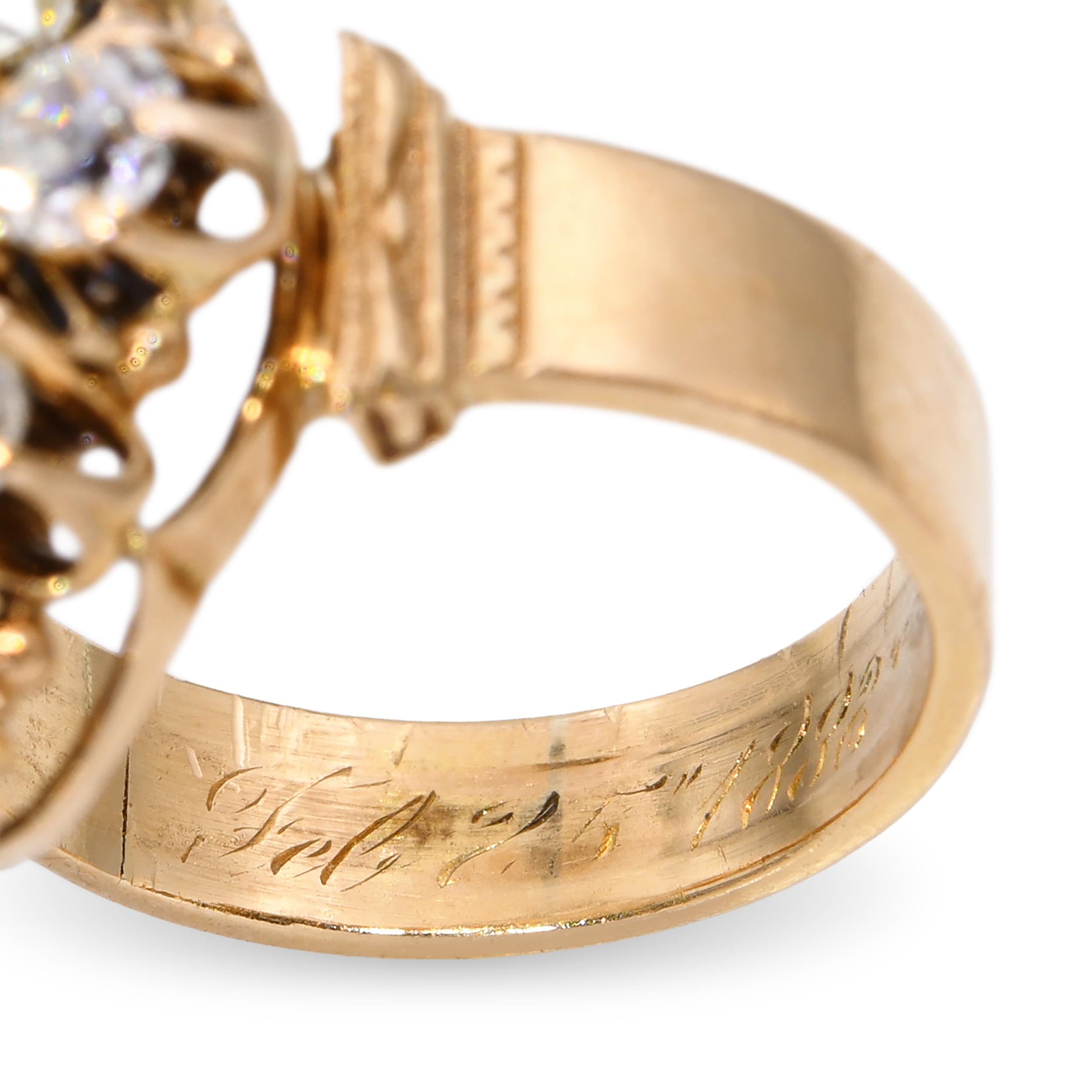 Antique 18K Yellow Gold 1.53tcw Old Mine Cut Diamond Cluster Ring