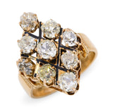 Antique 18K Yellow Gold 1.53tcw Old Mine Cut Diamond Cluster Ring