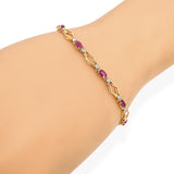 Vintage 14k Yellow Gold 2.25tcw Ruby and 0.1tcw Diamond Tennis Bracelet