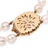 Vintage 14k Yellow Gold Ruby & Diamond Clasp Multi-Strand Pearl Necklace