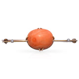 Antique 14k Yellow Gold Coral and Pearl Bar Brooch