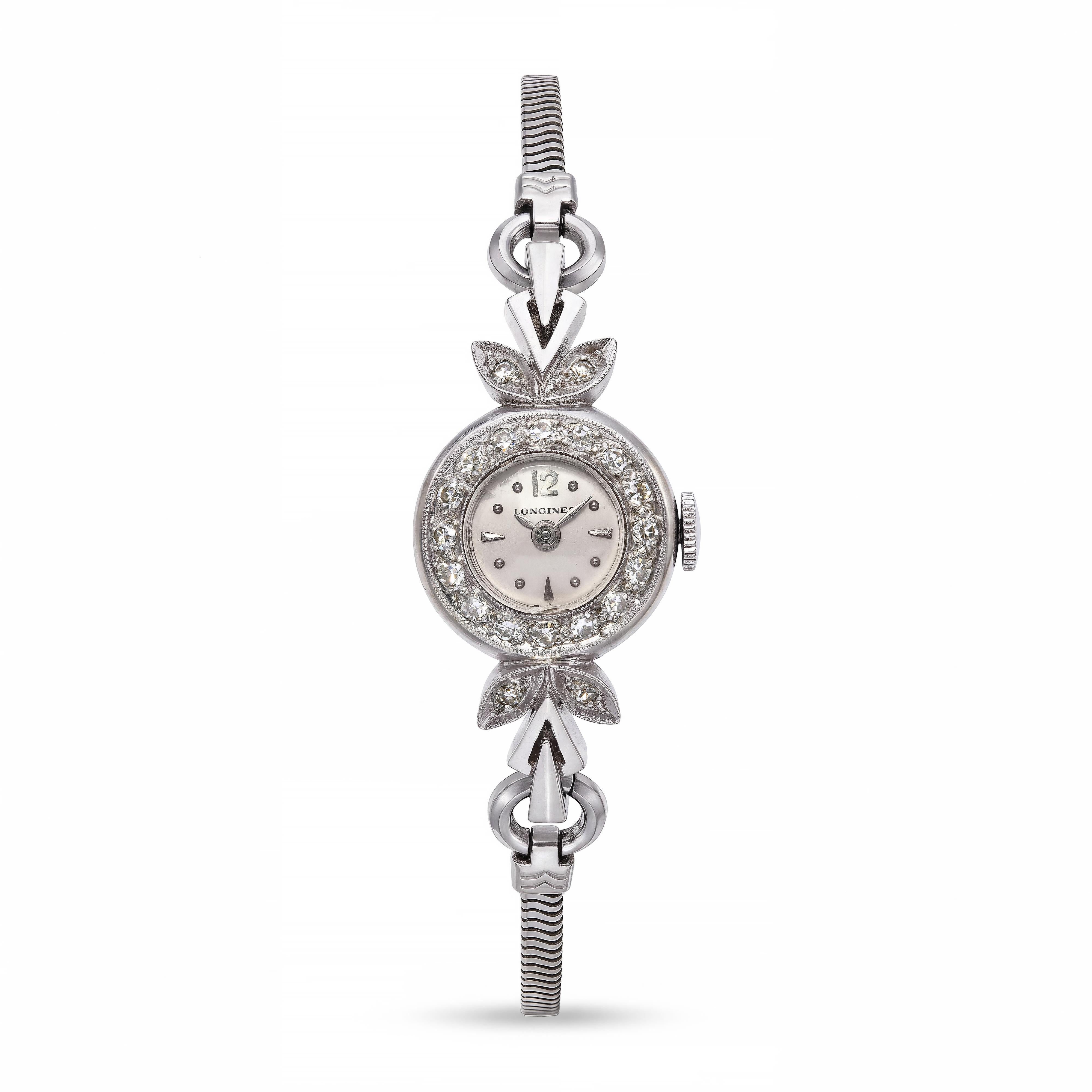 Vintage Longines 14k White Gold and Diamond Ladies Cocktail Watch