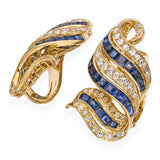 Vintage 14k Yellow Gold 1.43tcw Diamond and 2.3tcw Sapphire Clip on Earrings
