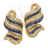 Vintage 14k Yellow Gold 1.43tcw Diamond and 2.3tcw Sapphire Clip on Earrings