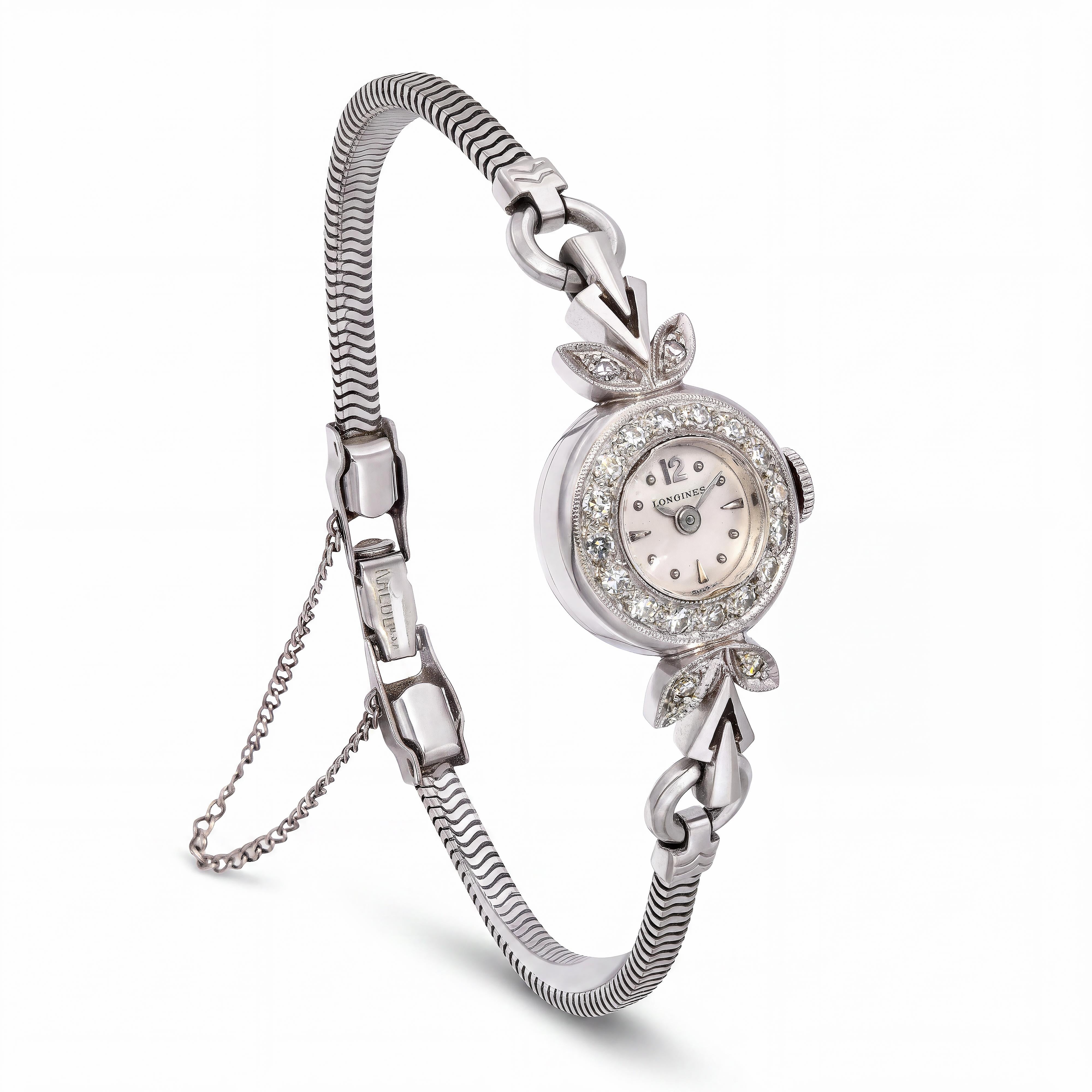 Vintage Longines 14k White Gold and Diamond Ladies Cocktail Watch