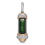 Platinum and 18k Yellow Gold Green Tourmaline and Diamond Pendant