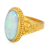 Antique 24k Yellow Gold 3.10ct Australian Opal Floral Ring