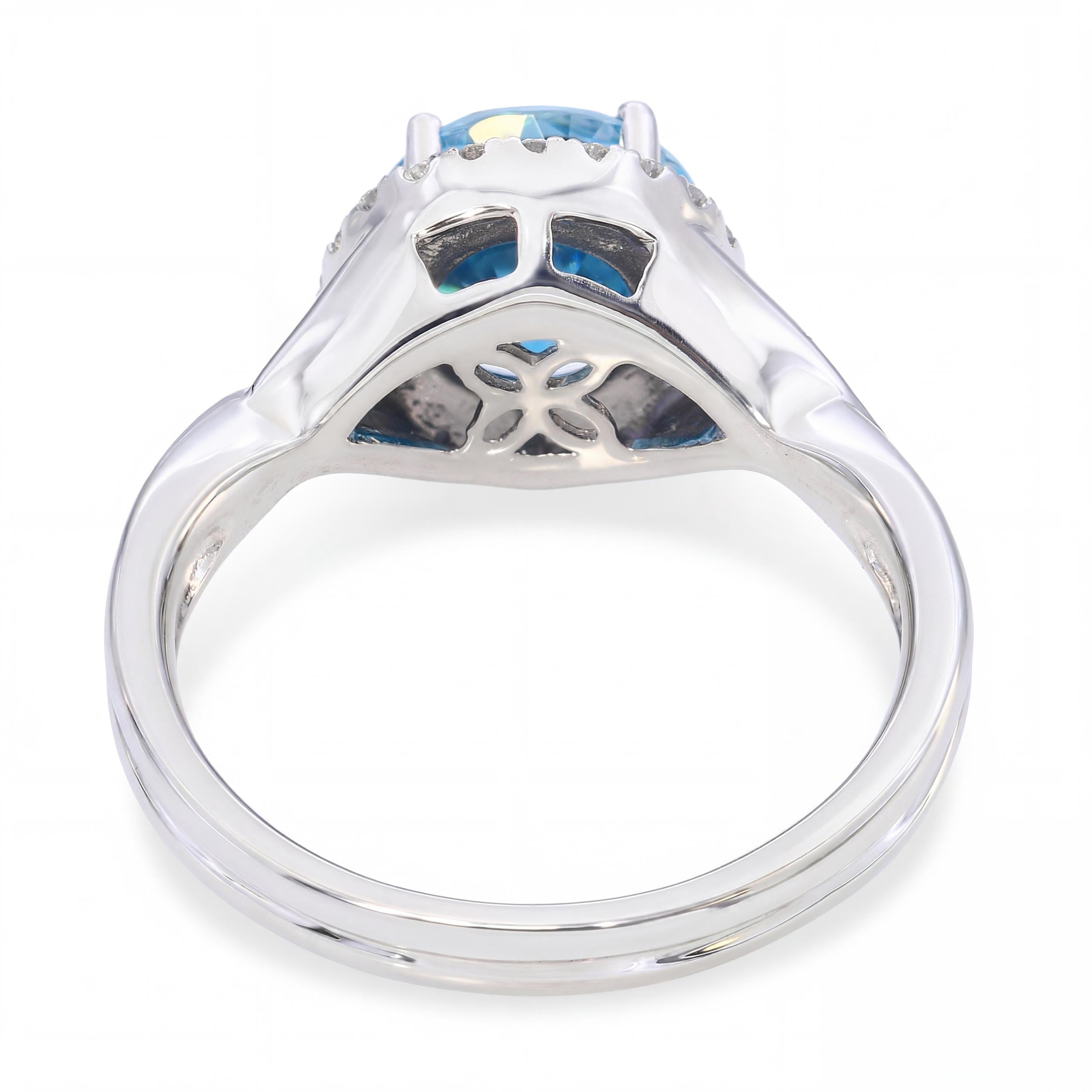 Rhapsody Platinum 2.20ct Blue Zircon and Diamond Halo Ring