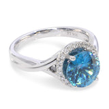 Rhapsody Platinum 2.20ct Blue Zircon and Diamond Halo Ring