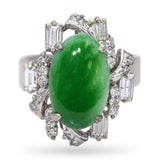White Gold Alloy Metal Jadeite Jade and Diamond Ring