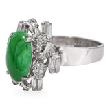 White Gold Alloy Metal Jadeite Jade and Diamond Ring