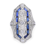 Antique Art Deco Platinum Gold Alloy Diamond and Sapphire Ring