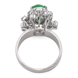 White Gold Alloy Metal Jadeite Jade and Diamond Ring