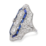 Antique Art Deco Platinum Gold Alloy Diamond and Sapphire Ring