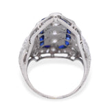 Antique Art Deco Platinum Gold Alloy Diamond and Sapphire Ring