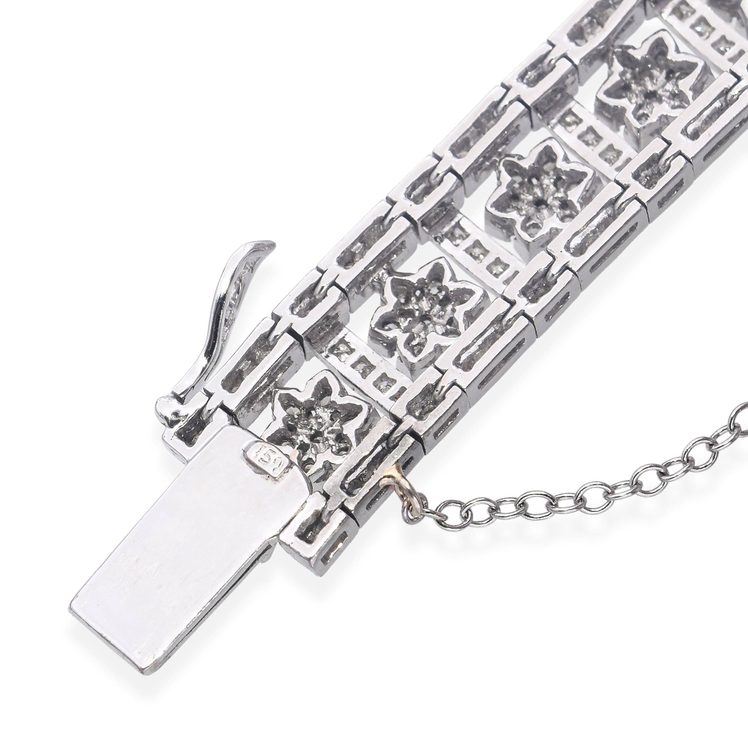 18k White Gold 5.57tcw Diamond Floral Panel Bracelet