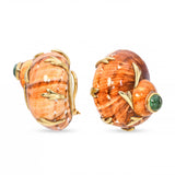MAZ 18k Yellow Gold Turbo Shell and Tourmaline Embellished Snail Earrings