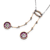 Art Deco Yellow Gold & Platinum Diamond and Ruby Drop Necklace
