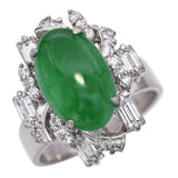 White Gold Alloy Metal Jadeite Jade and Diamond Ring