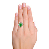 White Gold Alloy Metal Jadeite Jade and Diamond Ring