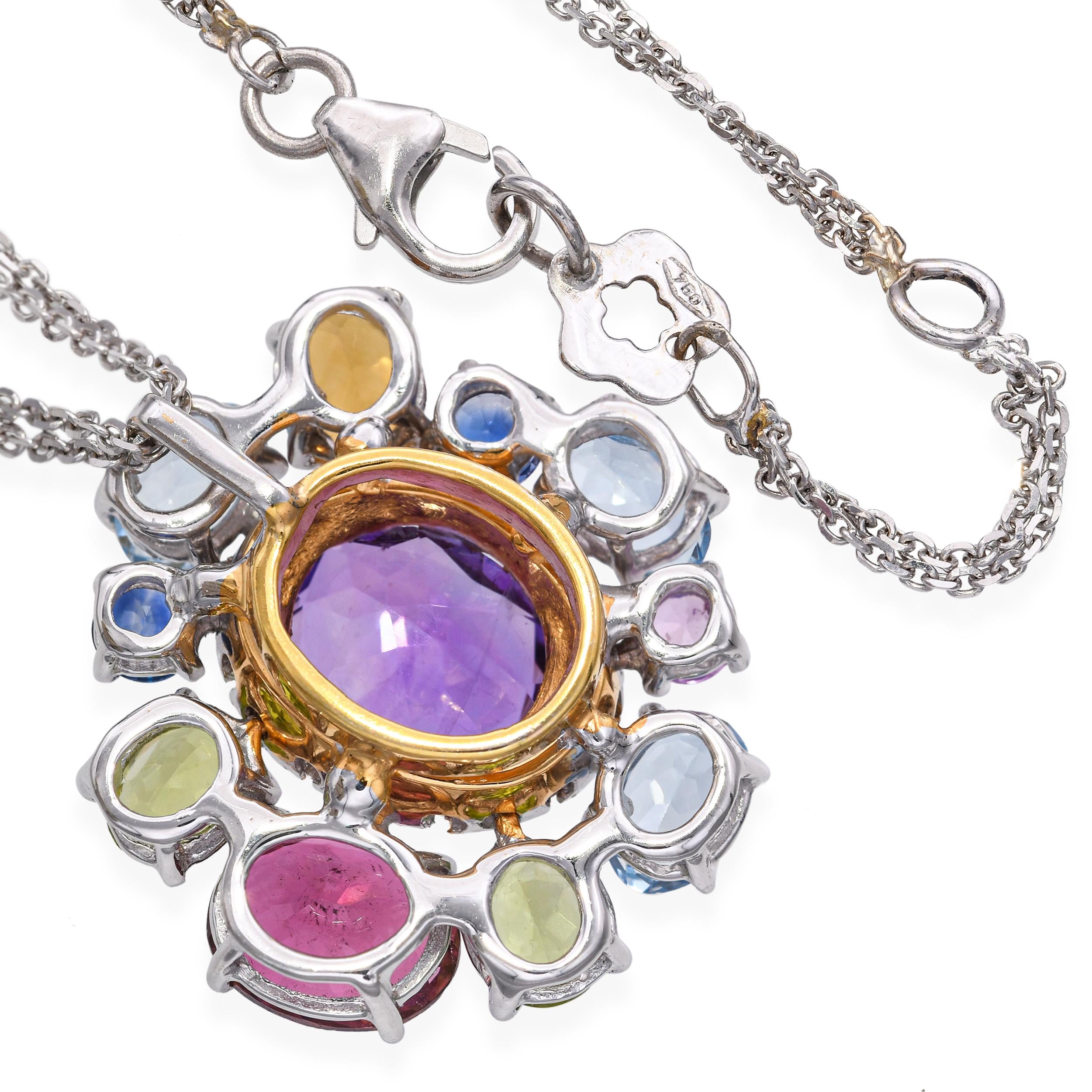 18k Two-Tone Gold Multi-Gemstone & Diamond Pendant Necklace