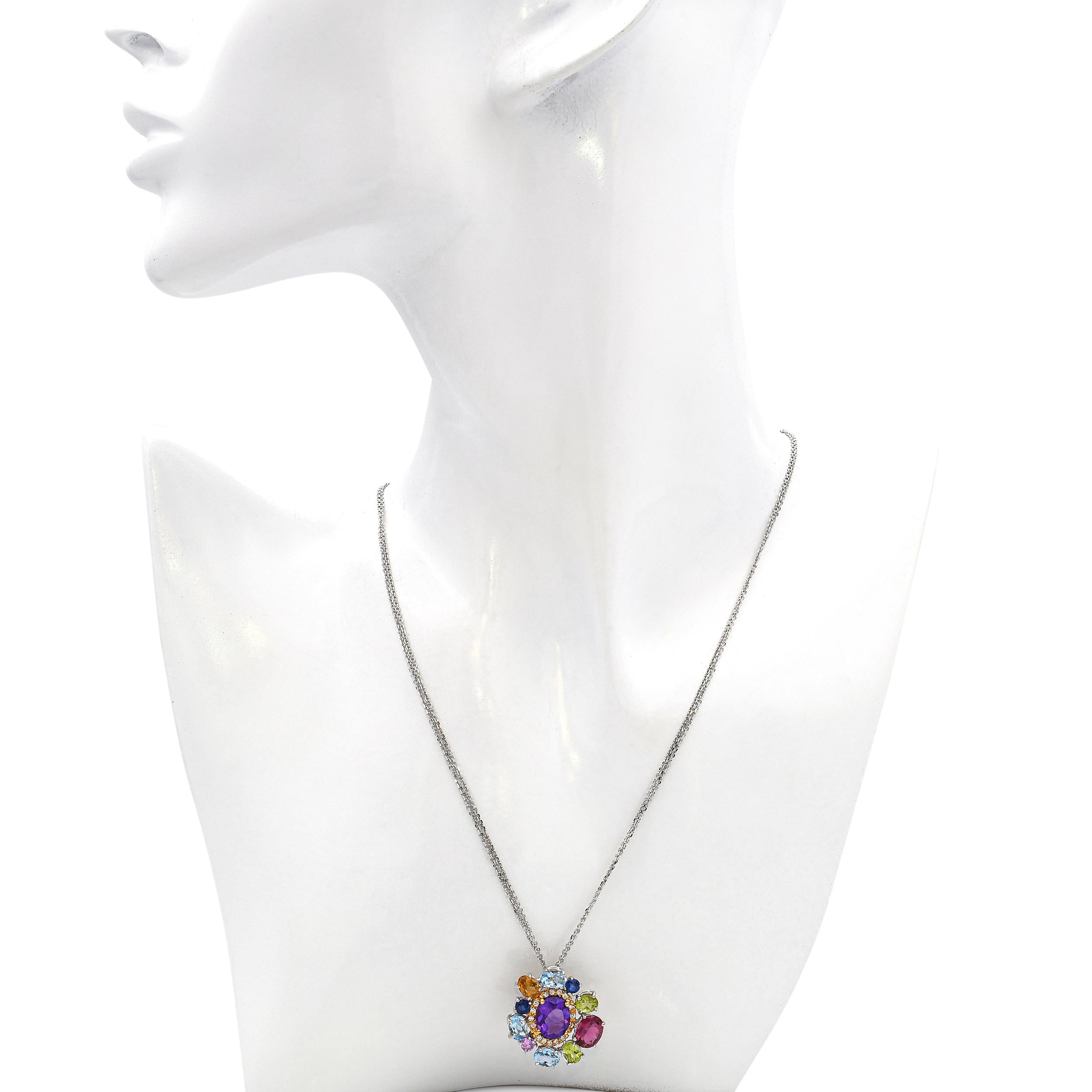 18k Two-Tone Gold Multi-Gemstone & Diamond Pendant Necklace
