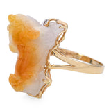 Vintage 14k Yellow Gold Carved Jade Foo Dog and Diamond Ring