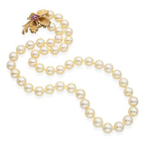 Vintage 14k Yellow Gold Ruby Diamond Pearl Beaded Strand Flower Clasp Necklace
