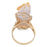 Vintage 14k Yellow Gold Carved Jade Foo Dog and Diamond Ring