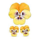 Antique 14k Yellow Gold Enamel and Diamond Pansy Brooch and Earring Set