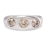 Vintage 10k White Gold Old European Cut Champagne Diamond Three Stone Ring