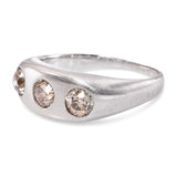 Vintage 10k White Gold Old European Cut Champagne Diamond Three Stone Ring