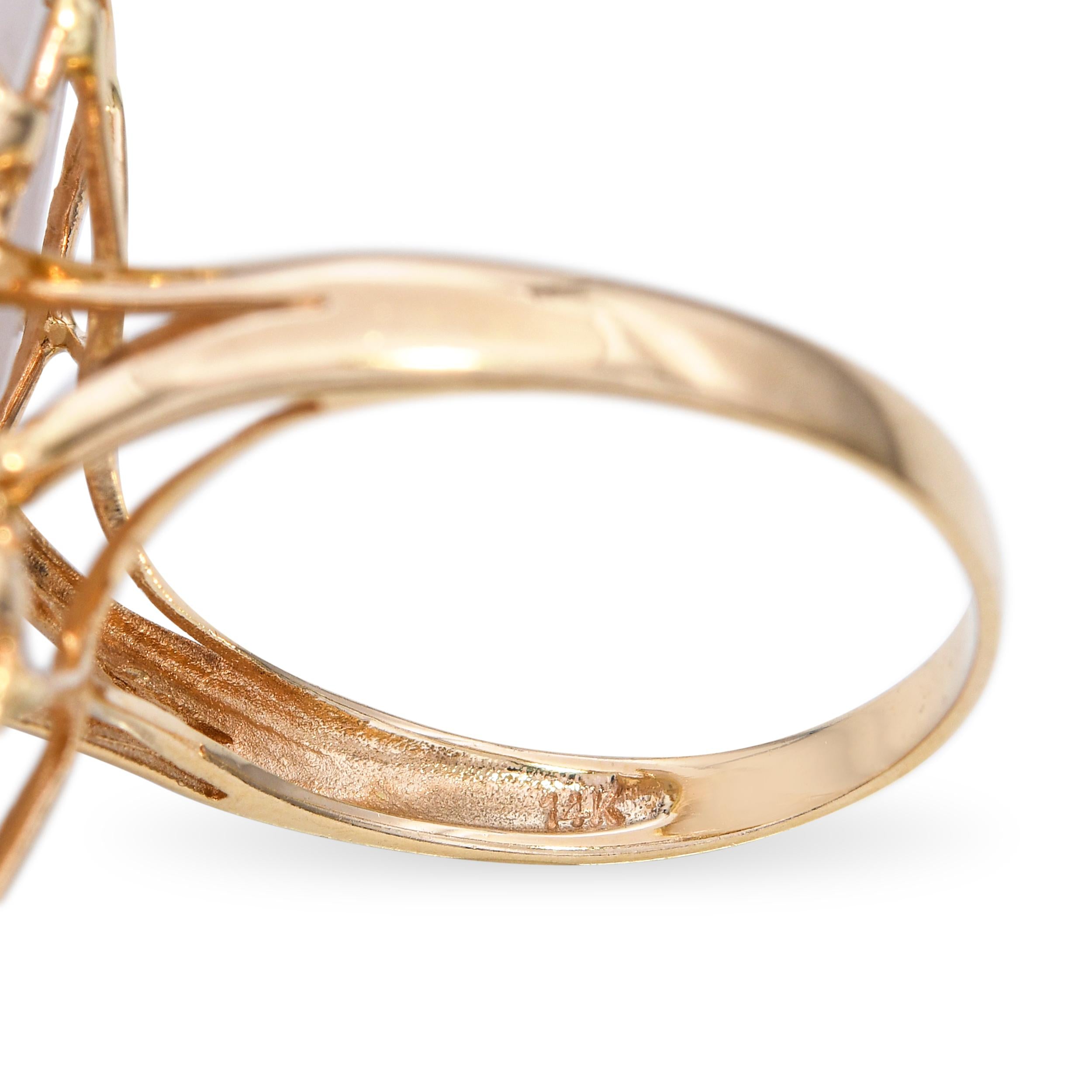 Vintage 14k Yellow Gold Carved Jade Foo Dog and Diamond Ring