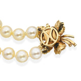 Vintage 14k Yellow Gold Ruby Diamond Pearl Beaded Strand Flower Clasp Necklace