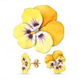 Antique 14k Yellow Gold Enamel and Diamond Pansy Brooch and Earring Set