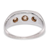Vintage 10k White Gold Old European Cut Champagne Diamond Three Stone Ring