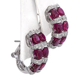 18k White Gold 5.10tcw Ruby and 0.54tcw Diamond Half Hoop Earrings
