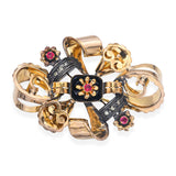 Antique Victorian 19k Yellow Gold & Silver Onyx and Red Paste Brooch