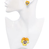 Antique 14k Yellow Gold Enamel and Diamond Pansy Brooch and Earring Set