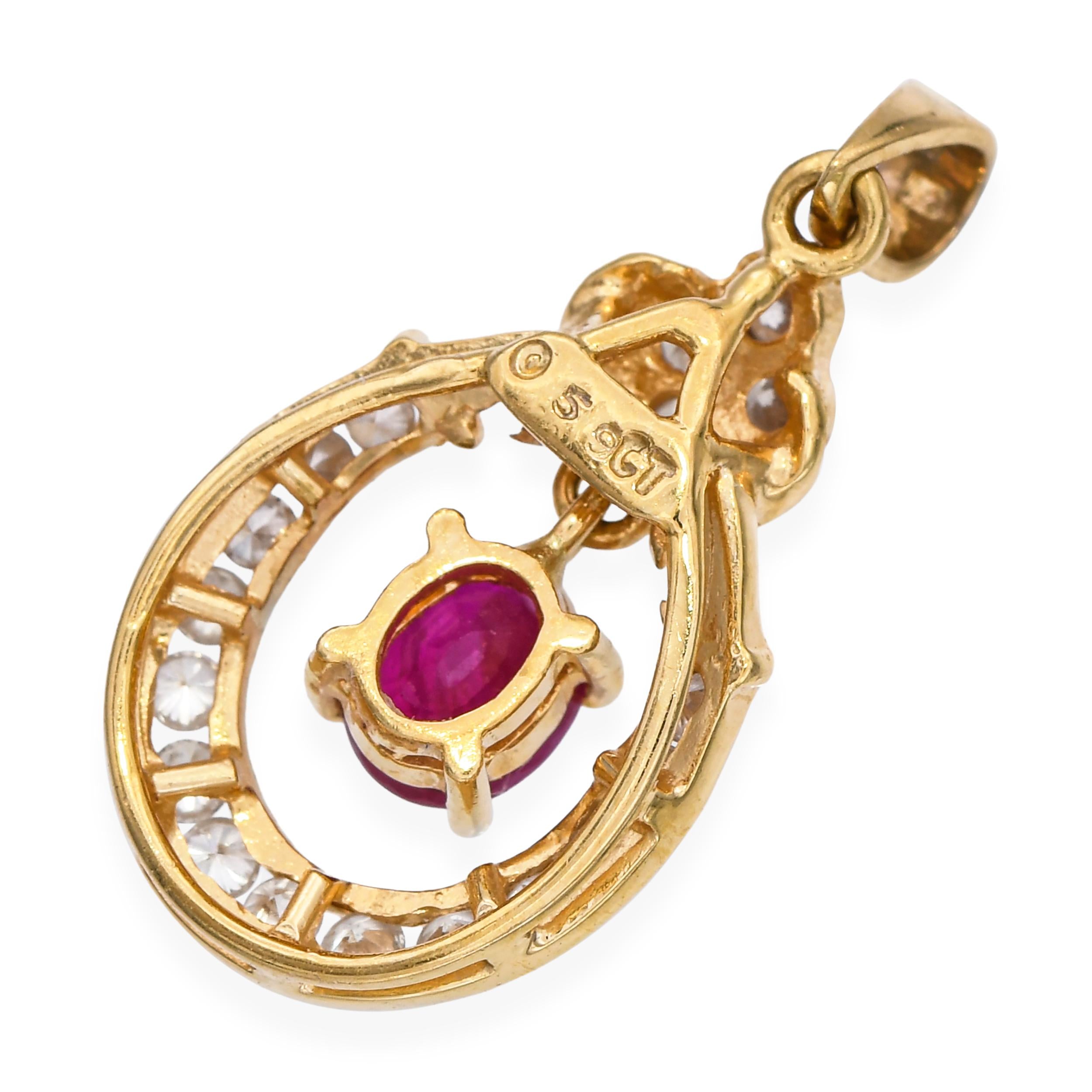 Vintage 14k Yellow Gold Ruby and Diamond Horseshoe Pendant