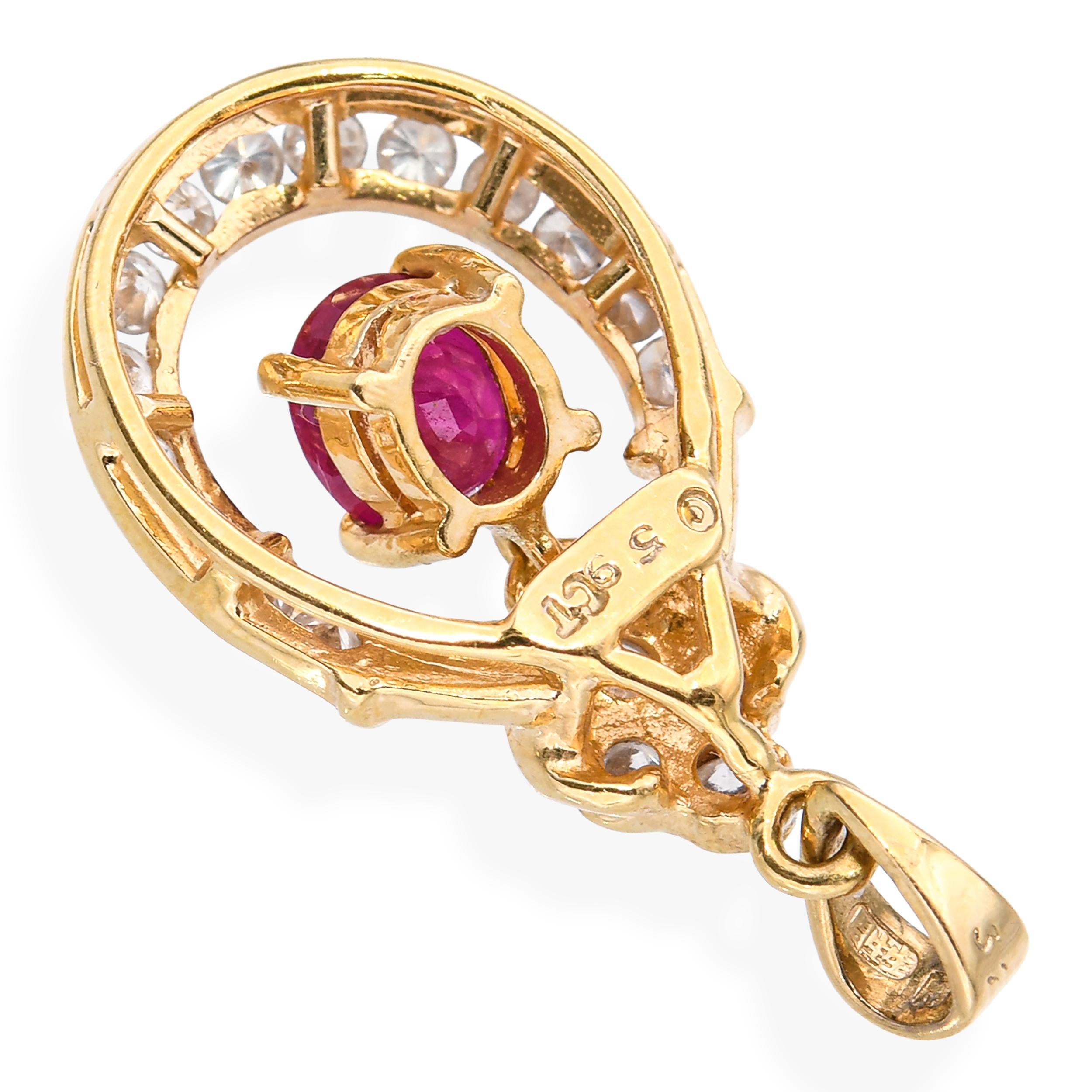 Vintage 14k Yellow Gold Ruby and Diamond Horseshoe Pendant
