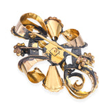 Antique Victorian 19k Yellow Gold & Silver Onyx and Red Paste Brooch