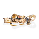 Antique Victorian 19k Yellow Gold & Silver Onyx and Red Paste Brooch
