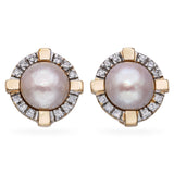 Vintage 14k Yellow Gold 0.72tcw Diamond and Mabe Pearl Earrings