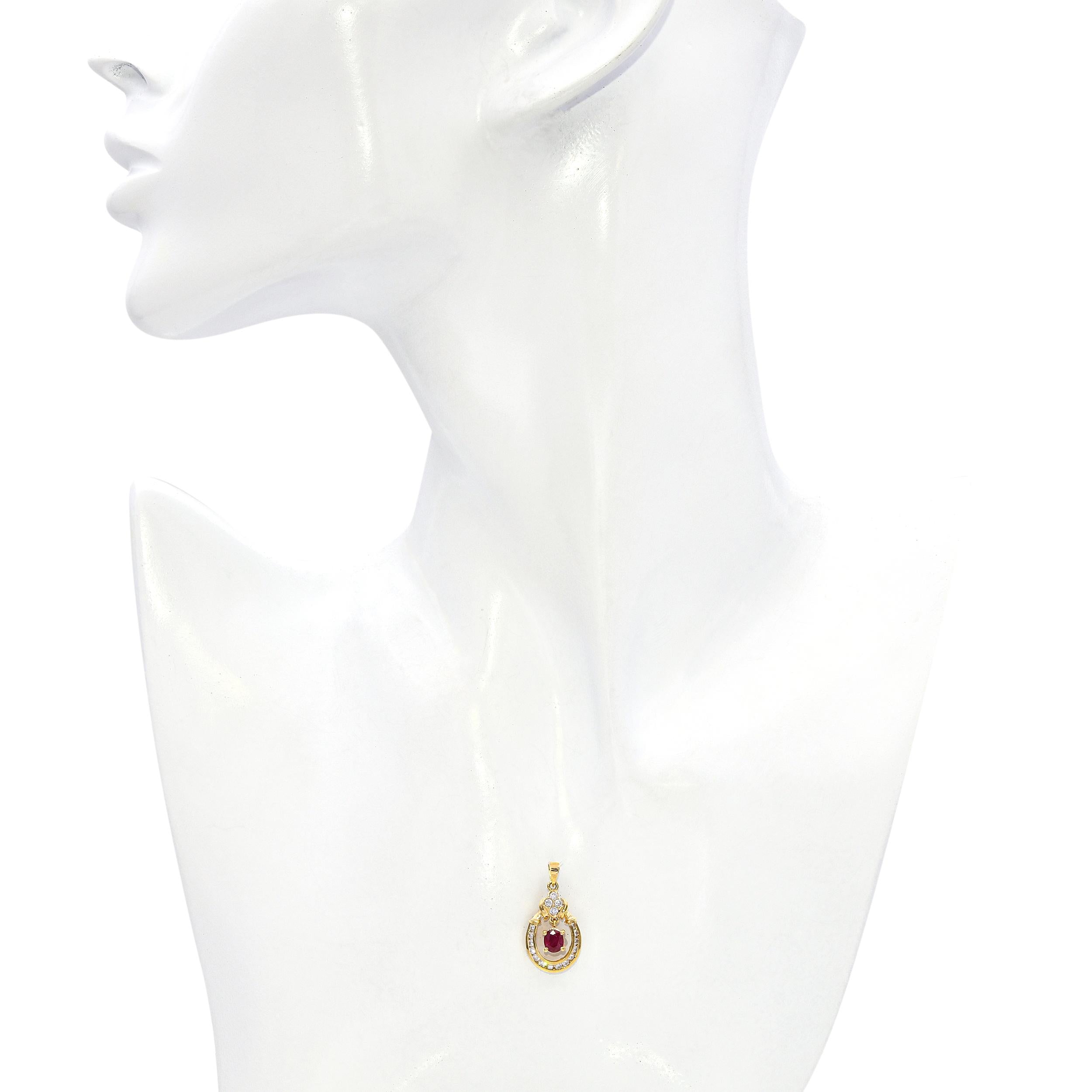 Vintage 14k Yellow Gold Ruby and Diamond Horseshoe Pendant