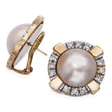 Vintage 14k Yellow Gold 0.72tcw Diamond and Mabe Pearl Earrings