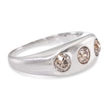 Vintage 10k White Gold Old European Cut Champagne Diamond Three Stone Ring
