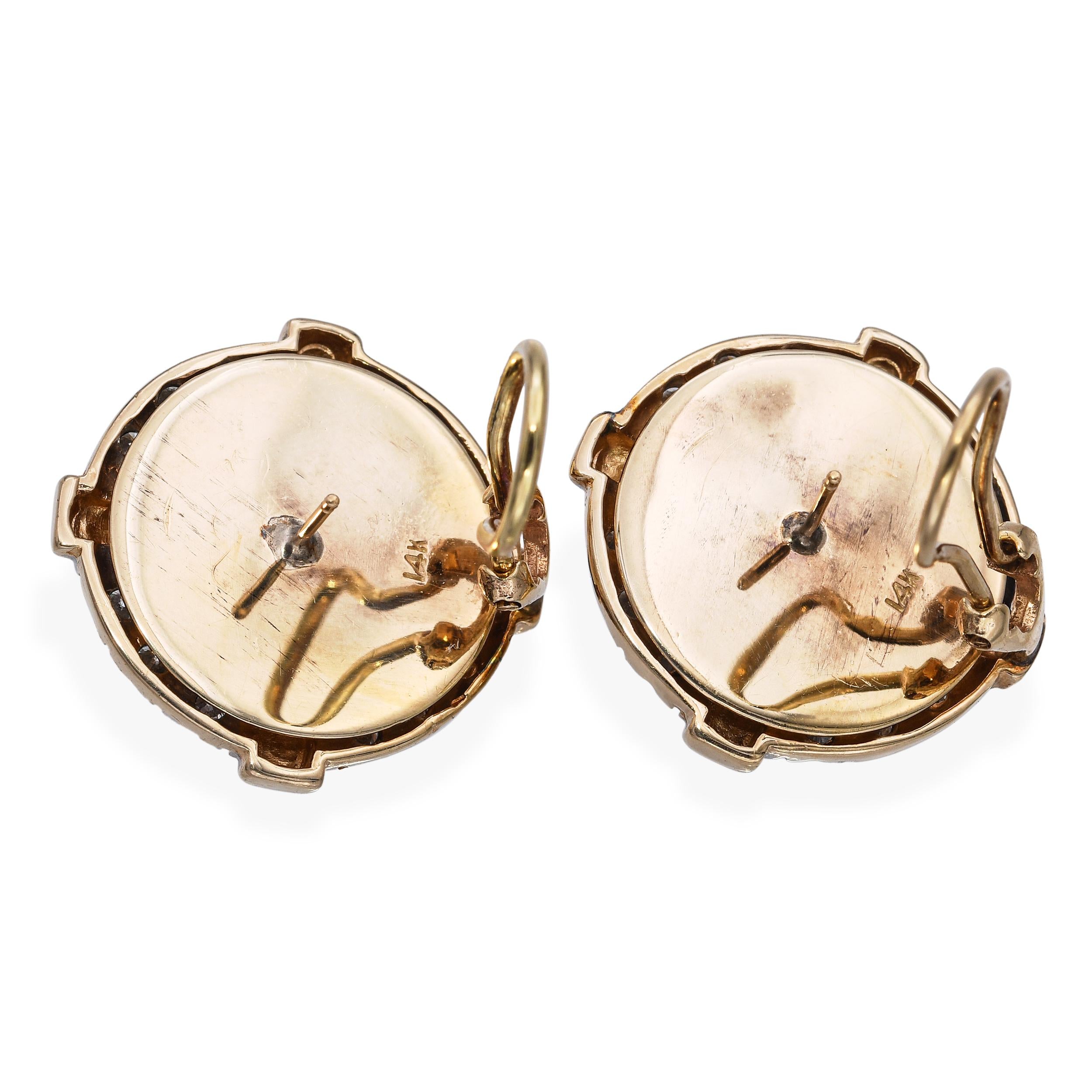 Vintage 14k Yellow Gold 0.72tcw Diamond and Mabe Pearl Earrings