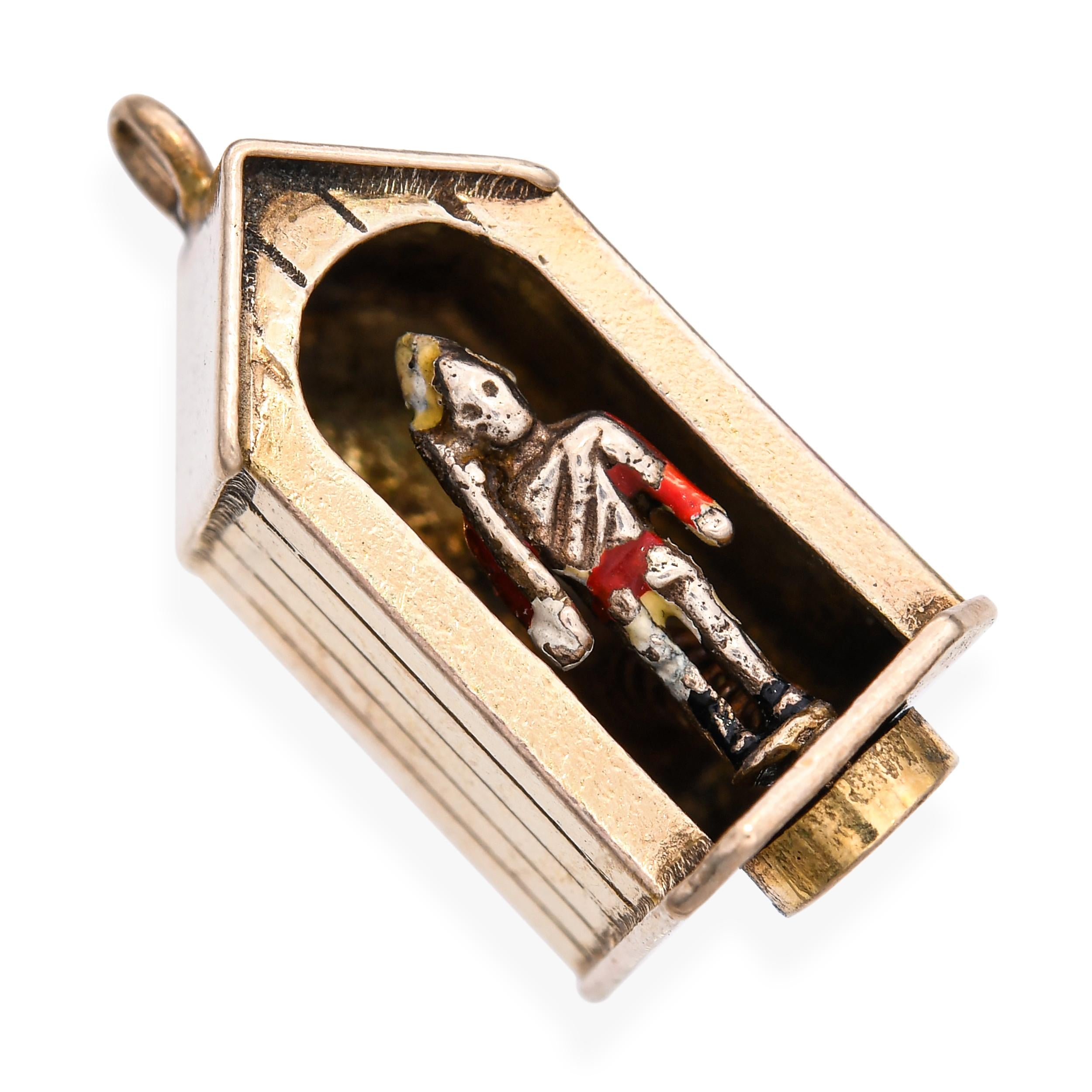 Vintage 9K Yellow Gold Kinetic Royal Guard Sentry Box Charm Pendant