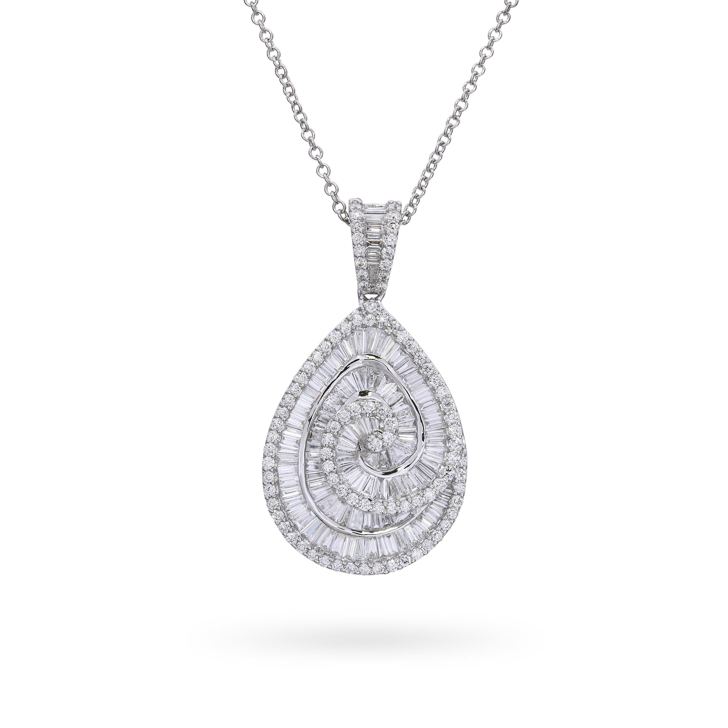 EFFY 18k White Gold 3.10tcw Diamond Spiral Teardrop Pendant